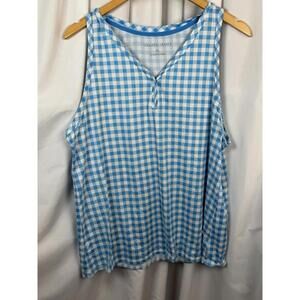Draper James Gingham Tank Top Sleeveless Turquoise Blue White V Neck XL Summer